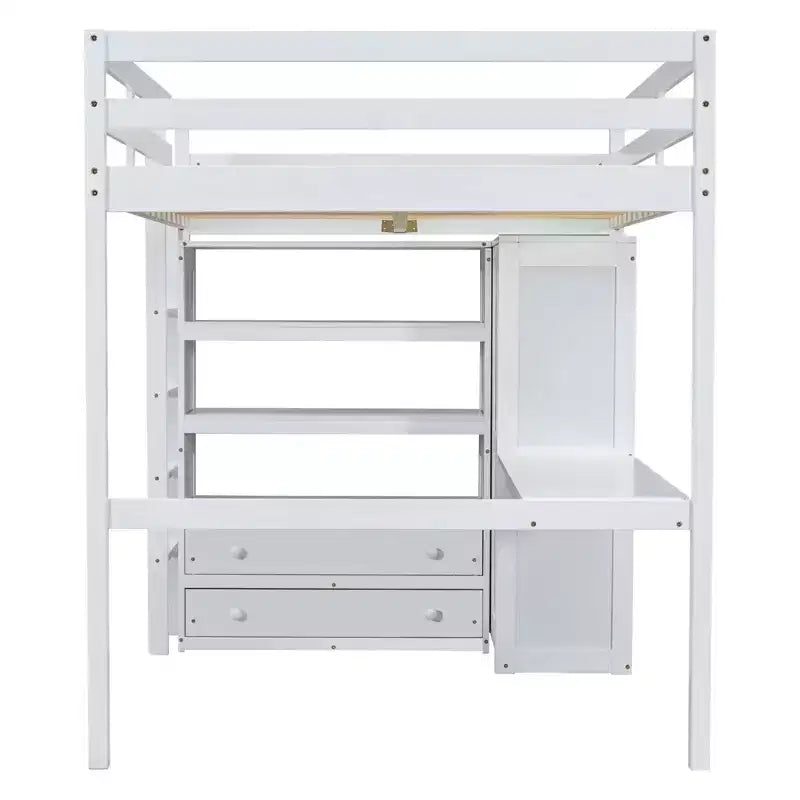 Full Size Loft Bed with Wardrobe and Desk, Wood Full High Loft Bed with Storage Drawers and Shelves for Adults Kids Teens