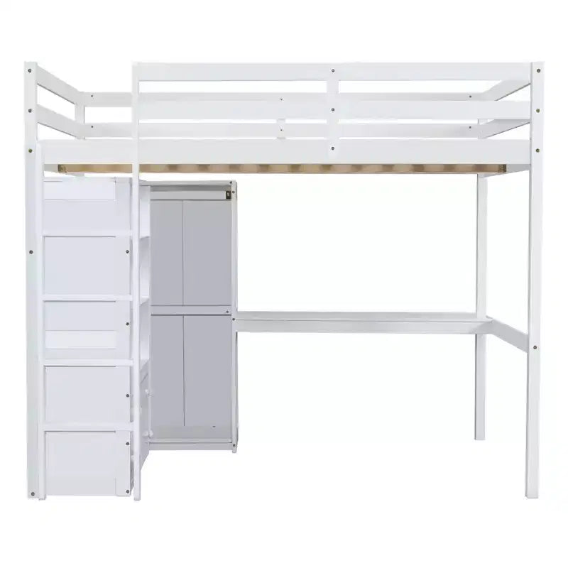 Full Size Loft Bed with Wardrobe and Desk, Wood Full High Loft Bed with Storage Drawers and Shelves for Adults Kids Teens