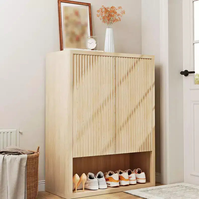 44.5H Fluted Shoe Cabinet with Doors, Freestanding Shoe Rack Organizer, Wooden 5 Tier Shoe Storage Cabinet with Adjustable Shelves for Living Room