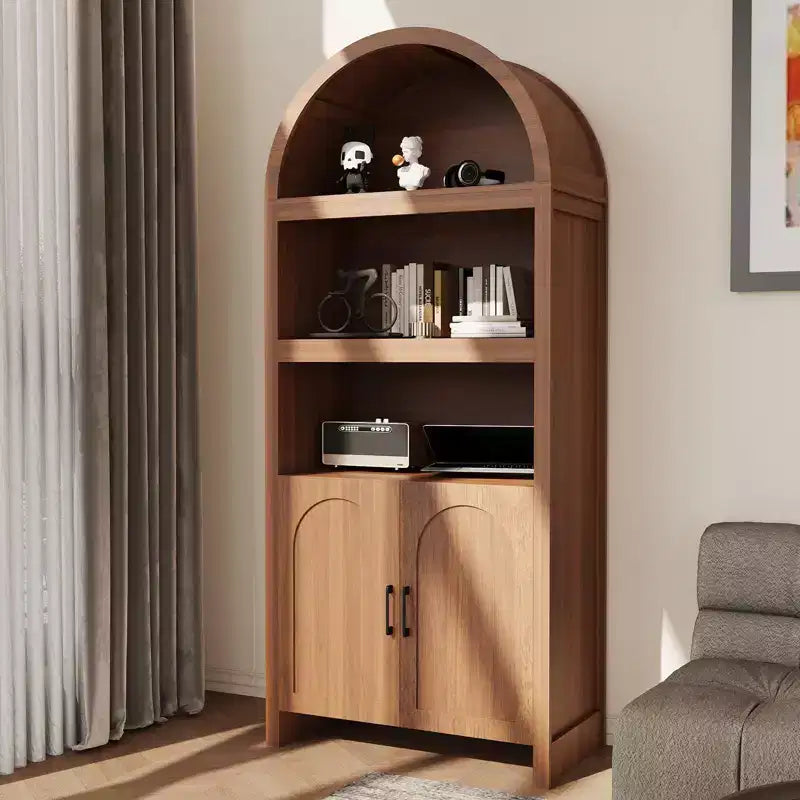 Bibliothèque haute, armoire arquée avec rangement, bibliothèque de style Mid-Century