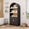 Tall Bookshelf Arched Cabinet with Storage, Mid-Century Bookcase Modern Wooden Kitchen Pantry Display Storage Cabinet