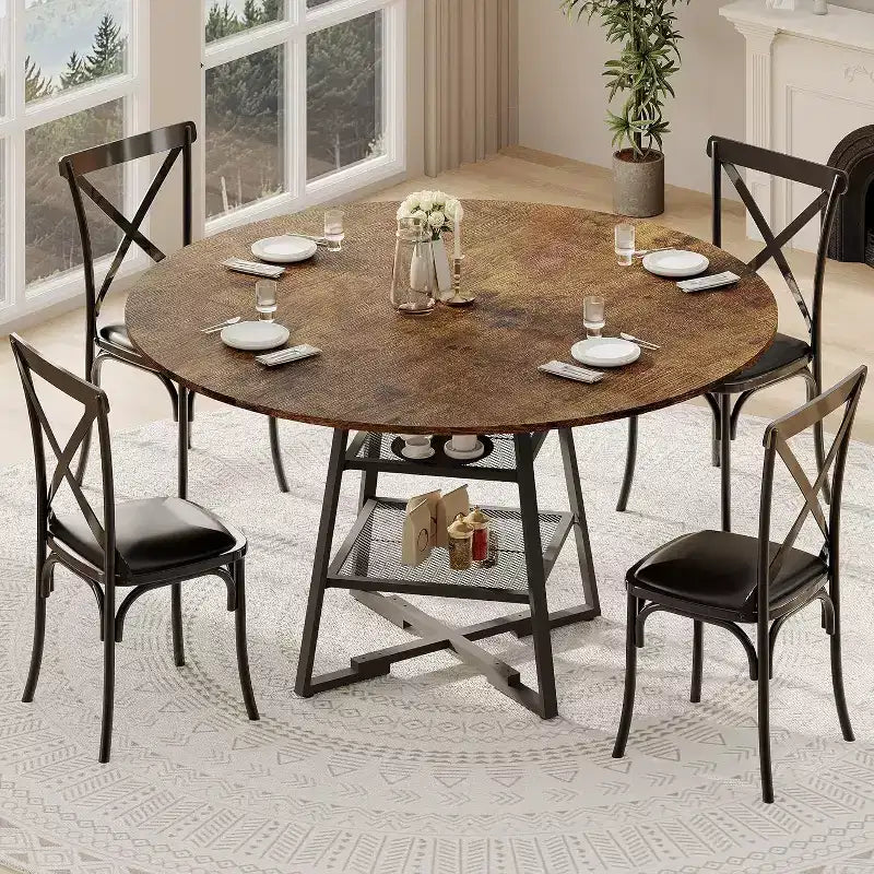 Table de salle à manger ronde avec base en métal