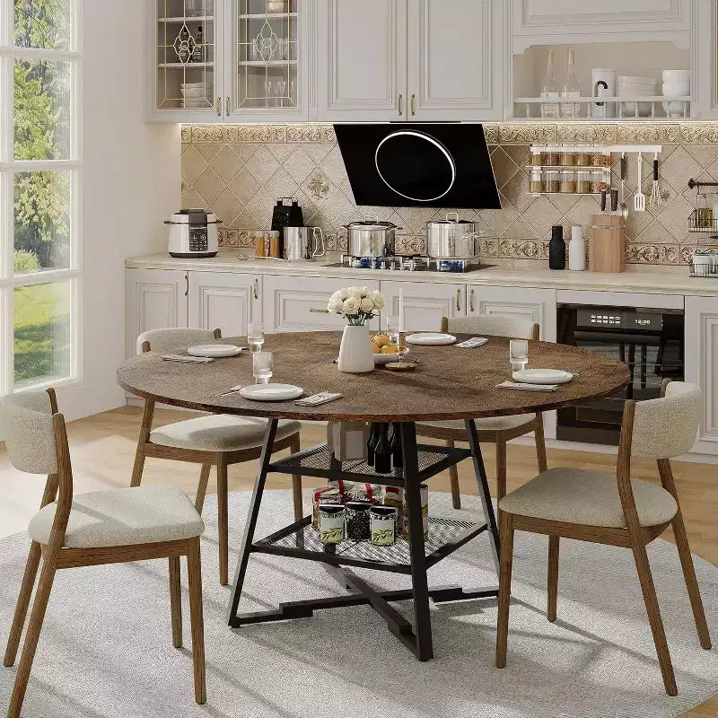 Table de salle à manger ronde avec base en métal