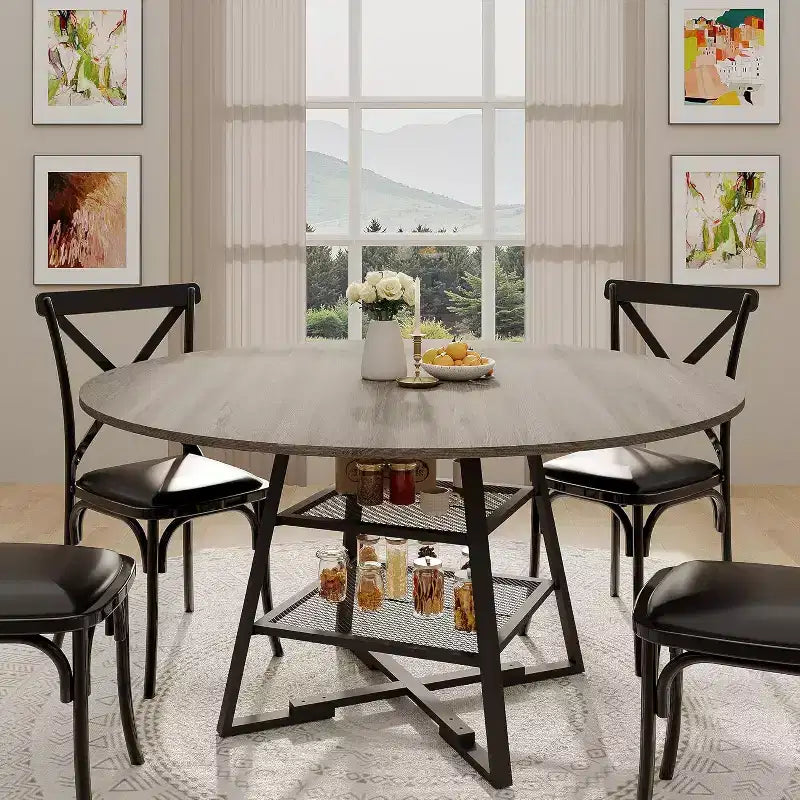 Table de salle à manger ronde avec base en métal