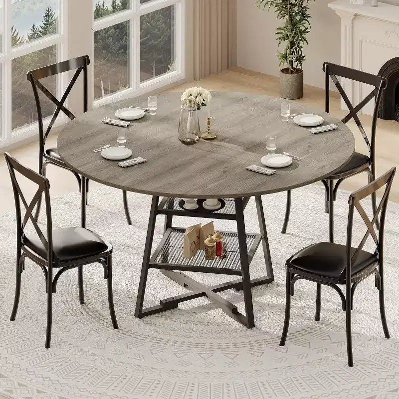 Table de salle à manger ronde avec base en métal