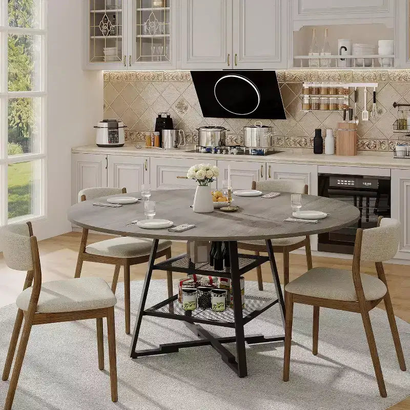 Table de salle à manger ronde avec base en métal