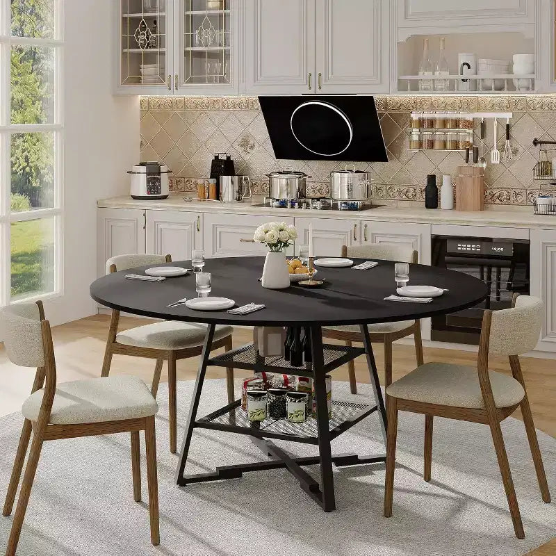 Table de salle à manger ronde avec base en métal