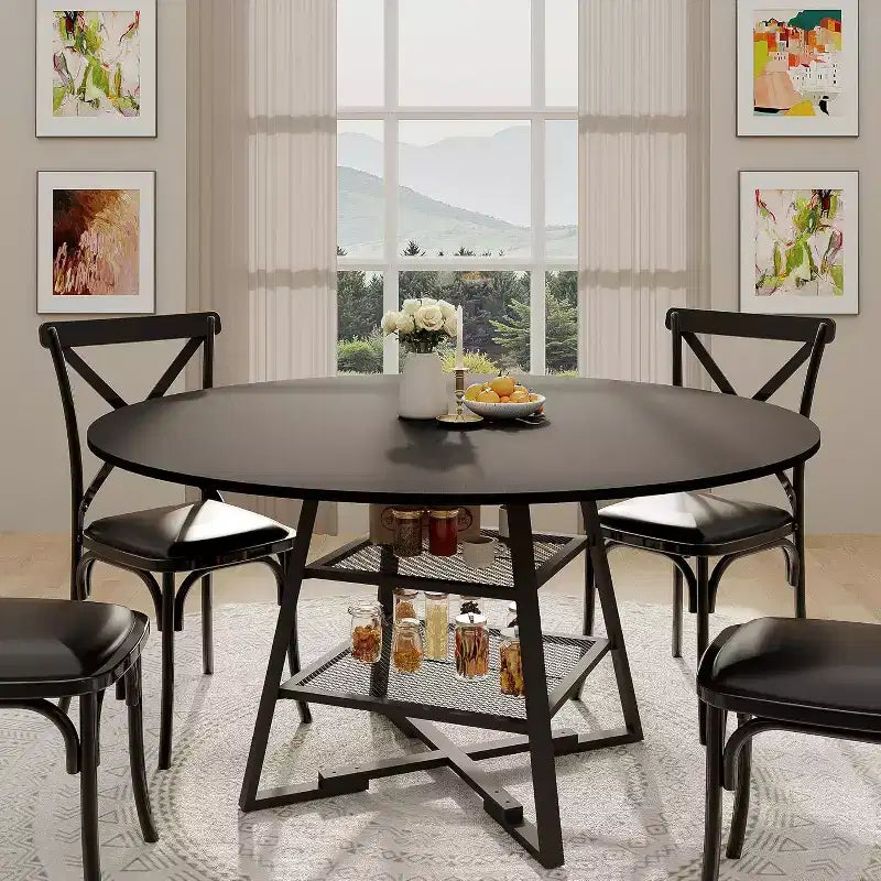Table de salle à manger ronde avec base en métal