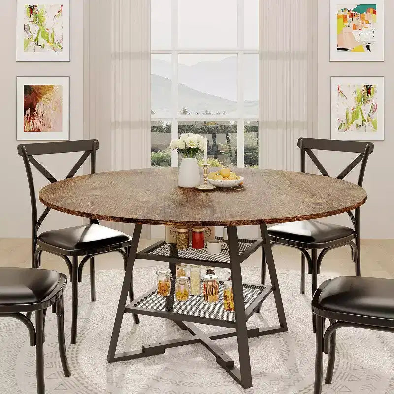 Table de salle à manger ronde avec base en métal