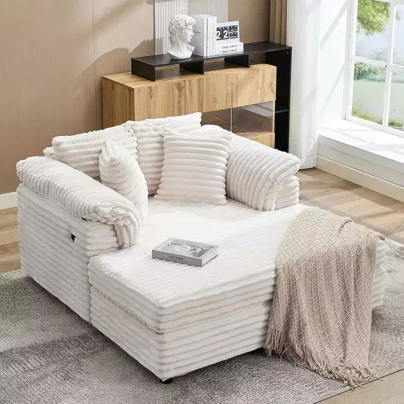 Oversized Chaise sofa Indoor, Comfy Corduroy Lounge Sofa , Wide Armrest Pads & Throw Pillows, Cozy Sleeper Couch for Living Room Apartments