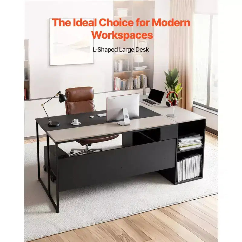 Bureau de direction en L, grande table de bureau moderne