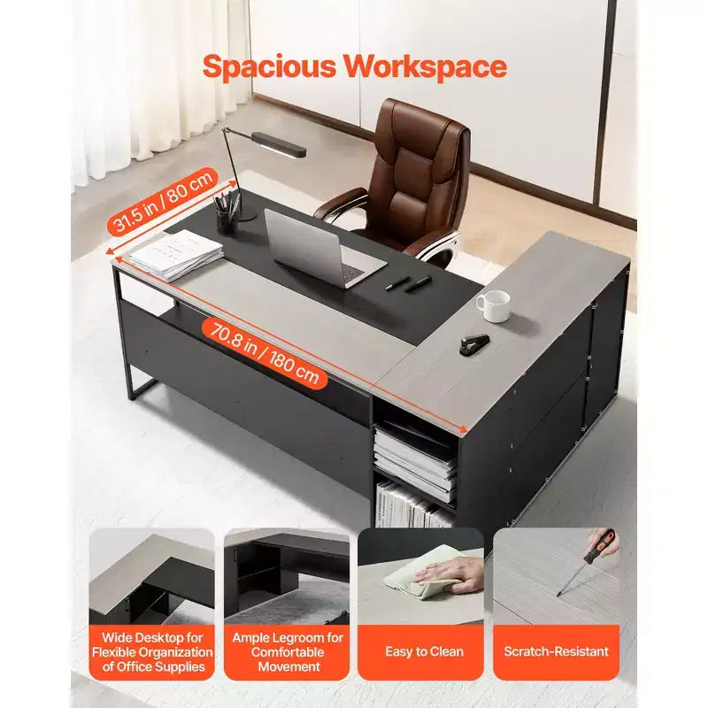 Bureau de direction en L, grande table de bureau moderne