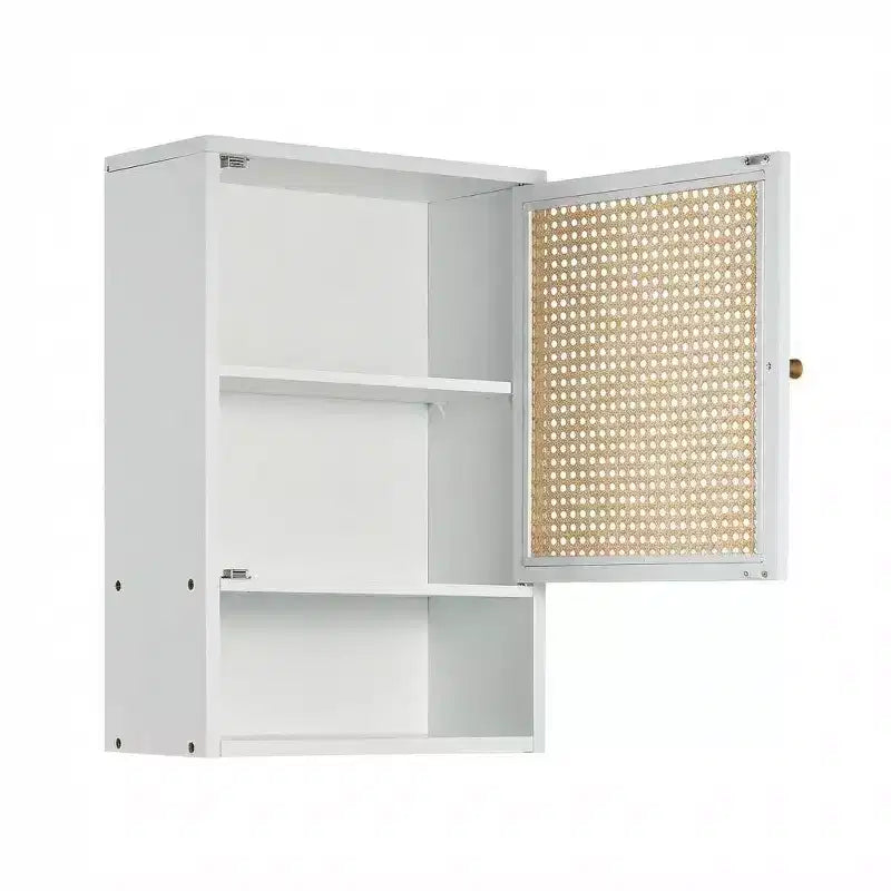 Meuble Haut de Salle de Bain, Armoire à Pharmacie en Bambou avec Portes en Rotin