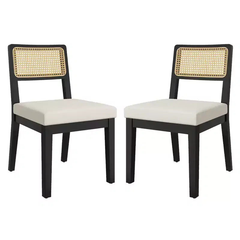 Set of 2 Rattan Dining Chairs, French Country Kitchen Chairs Rattan Back Wooden Legs, Modern Mid Century for Dining Room