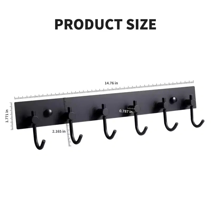 Key Hanger for Wall, 6 Row Stainless Steel Key Holder with Adhesive No Drill Mounting, Golden Organizer for Keys, Coats, Towels, Hats