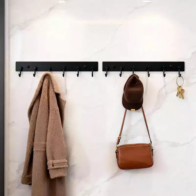 Key Hanger for Wall, 6 Row Stainless Steel Key Holder with Adhesive No Drill Mounting, Golden Organizer for Keys, Coats, Towels, Hats