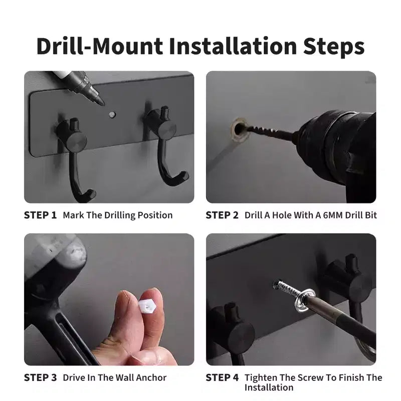 Key Hanger for Wall, 6 Row Stainless Steel Key Holder with Adhesive No Drill Mounting, Golden Organizer for Keys, Coats, Towels, Hats