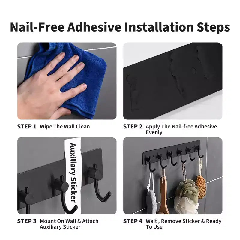 Key Hanger for Wall, 6 Row Stainless Steel Key Holder with Adhesive No Drill Mounting, Golden Organizer for Keys, Coats, Towels, Hats