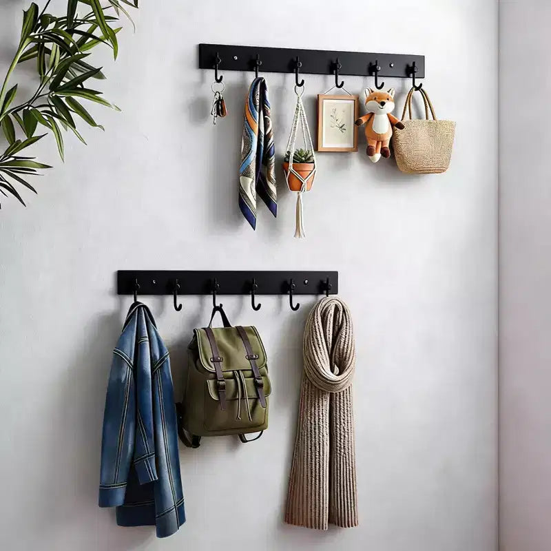 Key Hanger for Wall, 6 Row Stainless Steel Key Holder with Adhesive No Drill Mounting, Golden Organizer for Keys, Coats, Towels, Hats