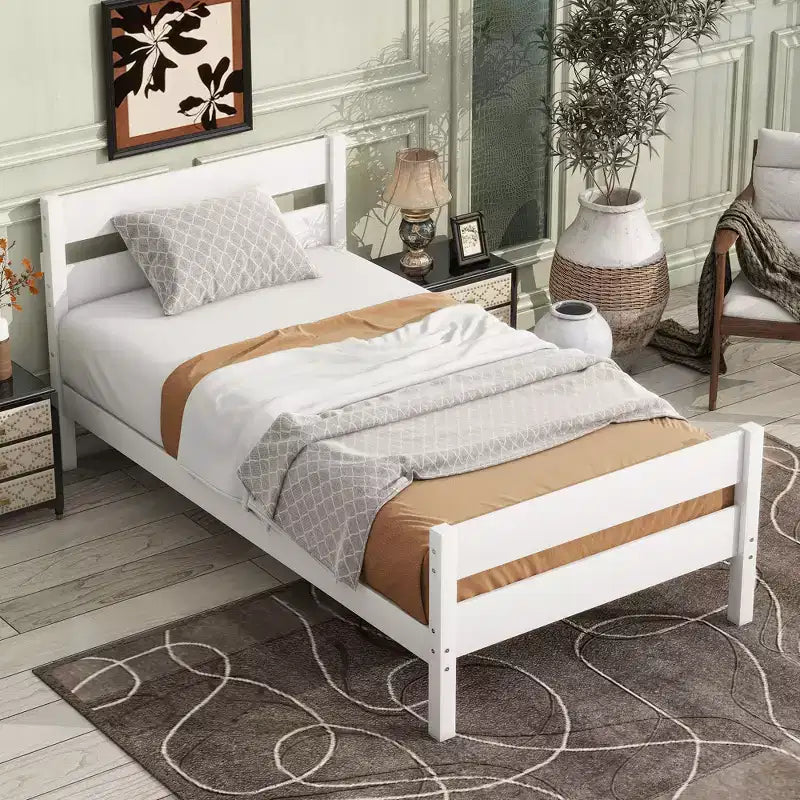 MAYEERTY Twin Bed Frame Upholstered Faux Leather Lumbar Support No Box Spring Needed