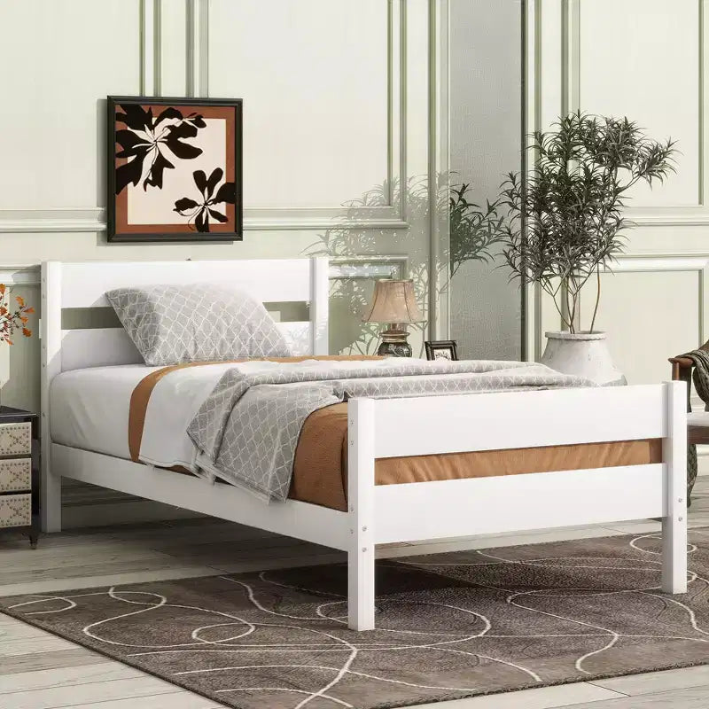 MAYEERTY Twin Bed Frame Upholstered Faux Leather Lumbar Support No Box Spring Needed