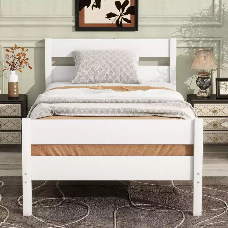 MAYEERTY Twin Bed Frame Upholstered Faux Leather Lumbar Support No Box Spring Needed