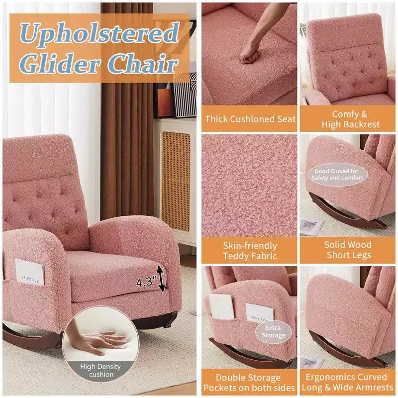 Karl Home Upholstered Pink Rocking Chair