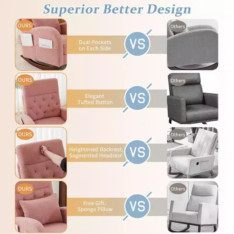 Karl Home Upholstered Pink Rocking Chair