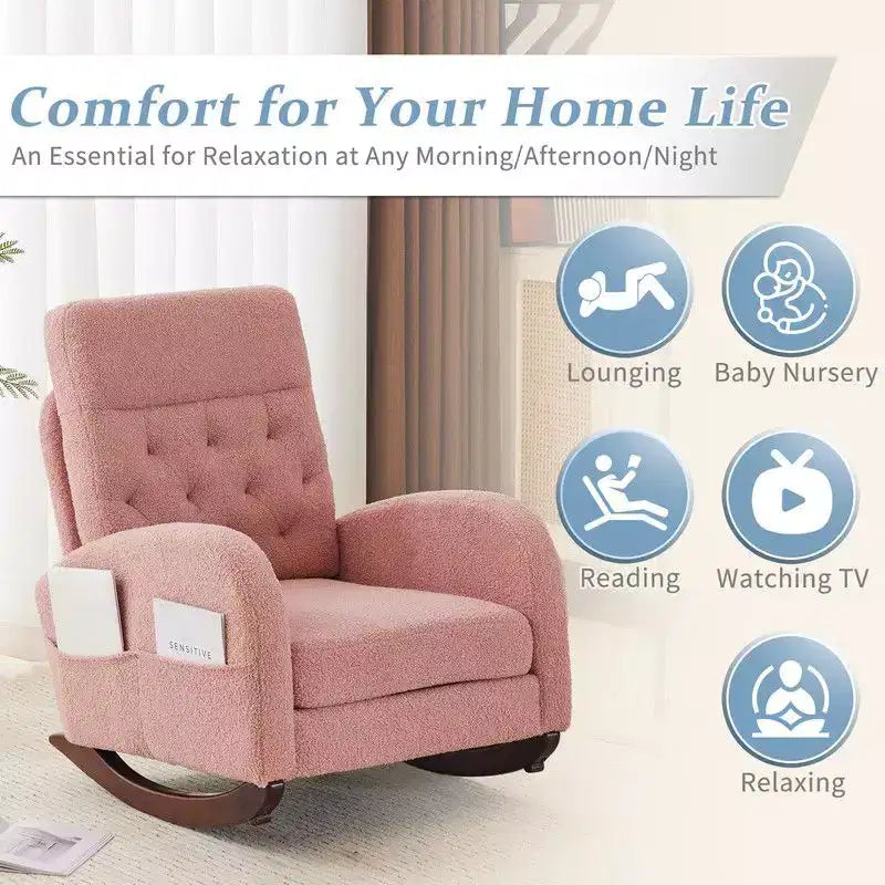 Karl Home Upholstered Pink Rocking Chair