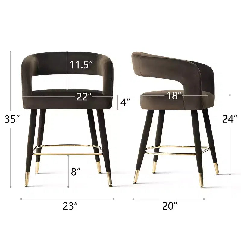 Tabouret de bar moderne en velours à hauteur de comptoir avec dossier