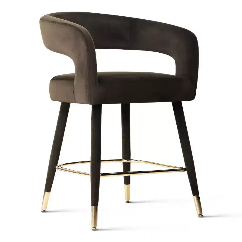 Tabouret de bar moderne en velours à hauteur de comptoir avec dossier