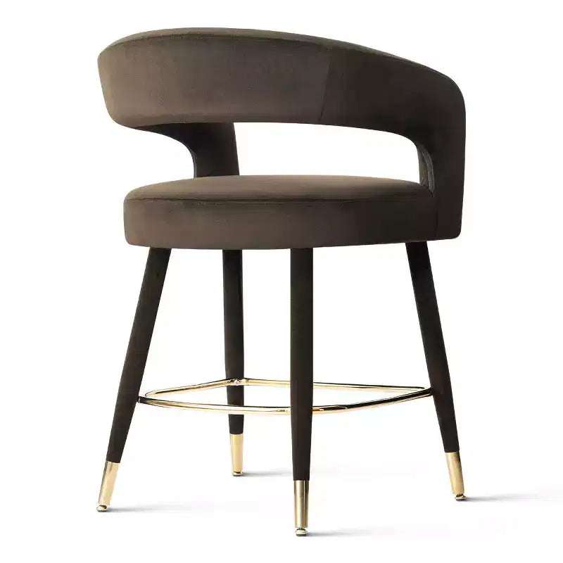 Tabouret de bar moderne en velours à hauteur de comptoir avec dossier