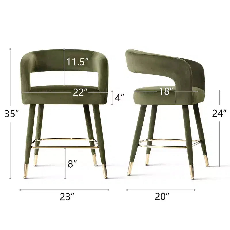 Tabouret de bar moderne en velours à hauteur de comptoir avec dossier