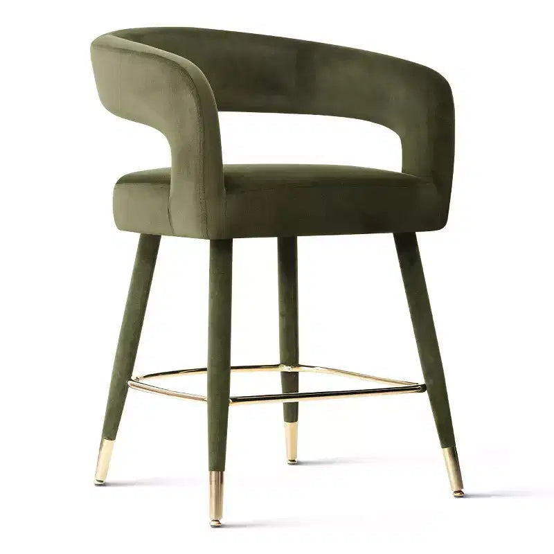 Tabouret de bar moderne en velours à hauteur de comptoir avec dossier