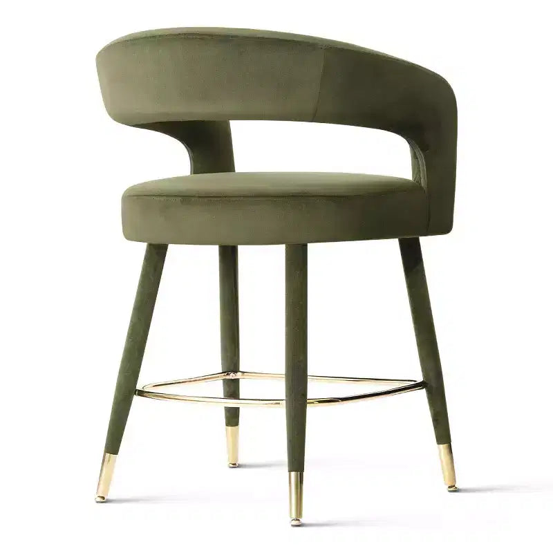 Tabouret de bar moderne en velours à hauteur de comptoir avec dossier