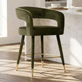 Modern Velvet Counter Height Bar Stool with Backrest, 24 Seat Height Upholstered Bar Chair with Gold Footrest, Kitchen Island Stool-Panipeachy