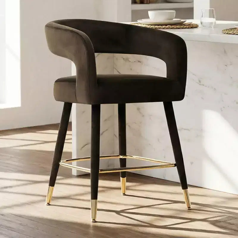 Tabouret de bar moderne en velours à hauteur de comptoir avec dossier