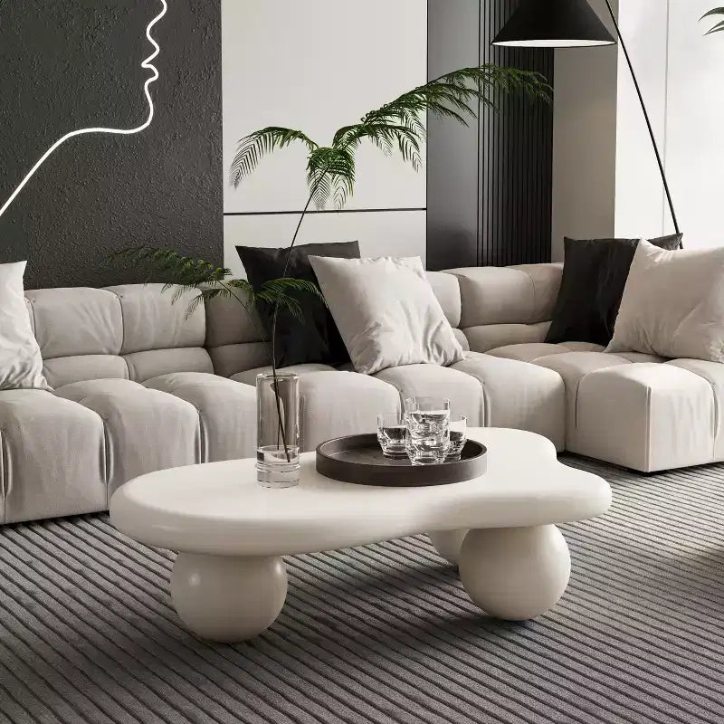 40 Cloud Coffee Table with Ball Legs, Modern Irregular Center Table for Living Room, Cream White