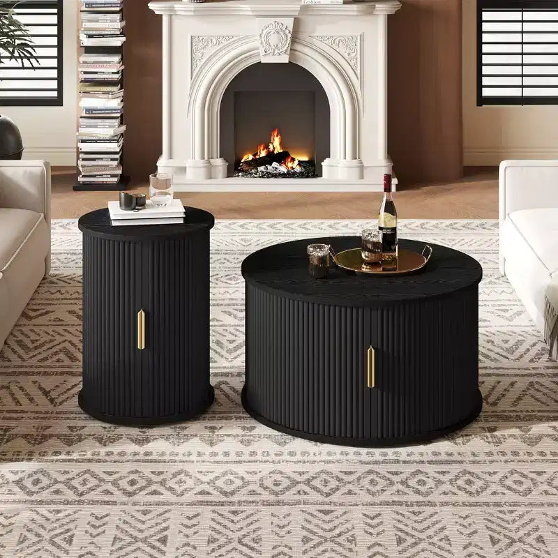 Ensemble de tables basses du milieu du siècle avec portes coulissantes à tambour