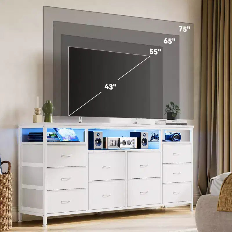 Meuble TV avec 10 tiroirs en tissu pour téléviseurs de 65/70/75 pouces, 160 cm de large