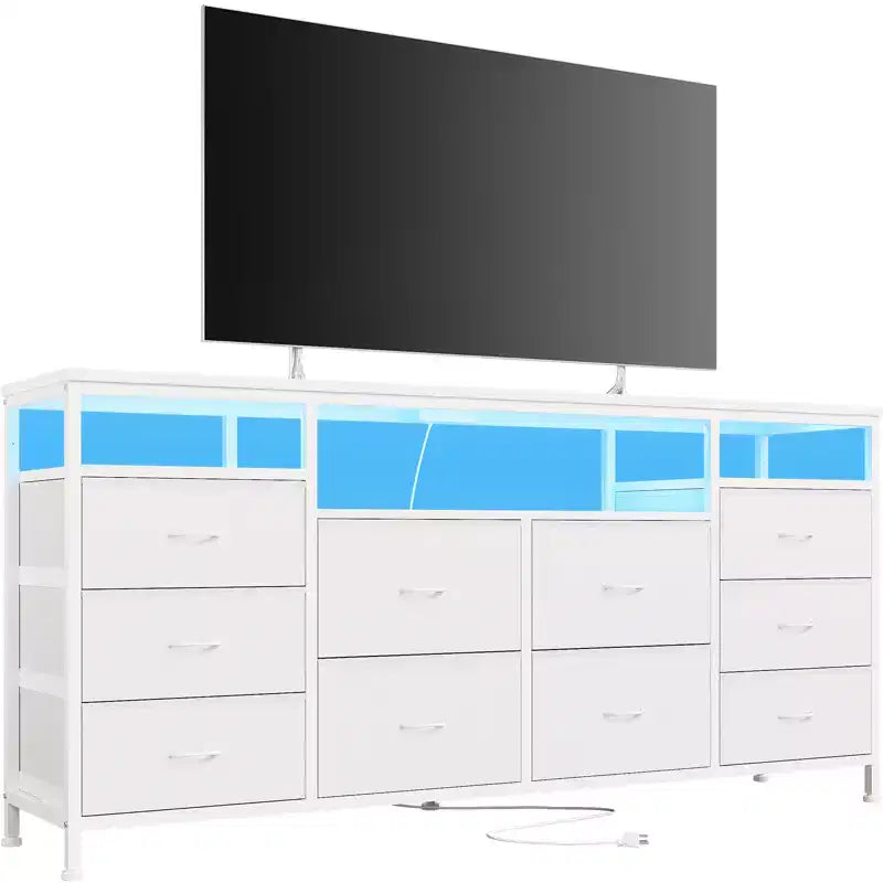 Meuble TV avec 10 tiroirs en tissu pour téléviseurs de 65/70/75 pouces, 160 cm de large