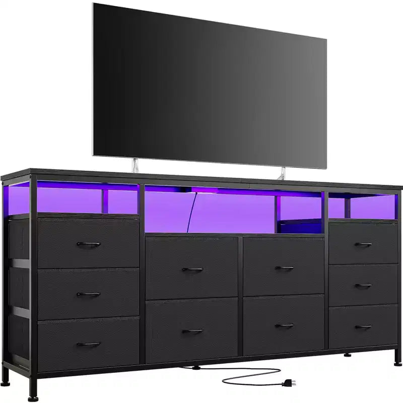 Meuble TV avec 10 tiroirs en tissu pour téléviseurs de 65/70/75 pouces, 160 cm de large