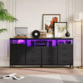 TV Stand with 10 Fabric Drawers for 65/70/75 Inch TVs, 63 Wide Entertainment Center with LED Lights & Power Outlets