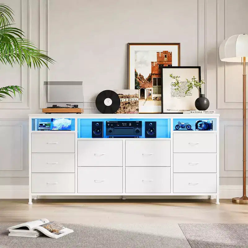 Meuble TV avec 10 tiroirs en tissu pour téléviseurs de 65/70/75 pouces, 160 cm de large