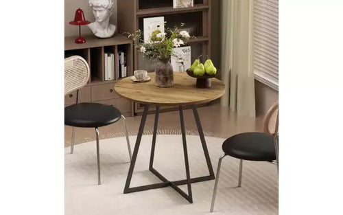 31.5 Round Dining Table, Small Kitchen Table with Black Metal Legs for 2 to 4 People, Brown
