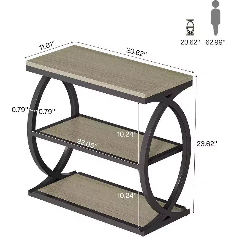 Table d'appoint, étroite, à 3 niveaux pour salon, en bois de style industriel
