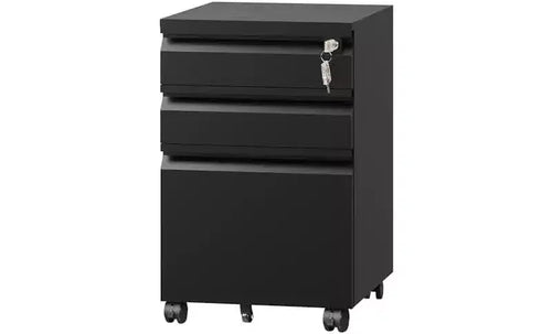 DEXYLLO 3 Drawer File Cabinet, Metal Filing Cabinet with Lock, Under Desk Cabinet with Wheels for Home Office, Fits Legal/A4/Letter Size
