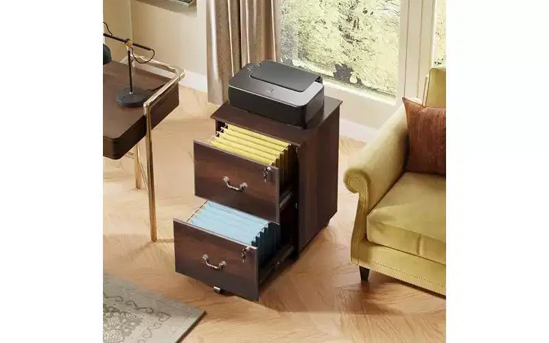 Classeur 2 tiroirs, petit meuble de bureau avec serrure