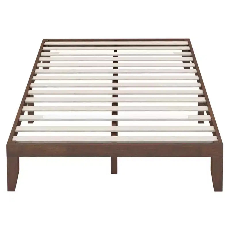 Costway Queen Size 14 in Wooden Bed Frame Mattress Platform Wood Slats Support EspressoNatural