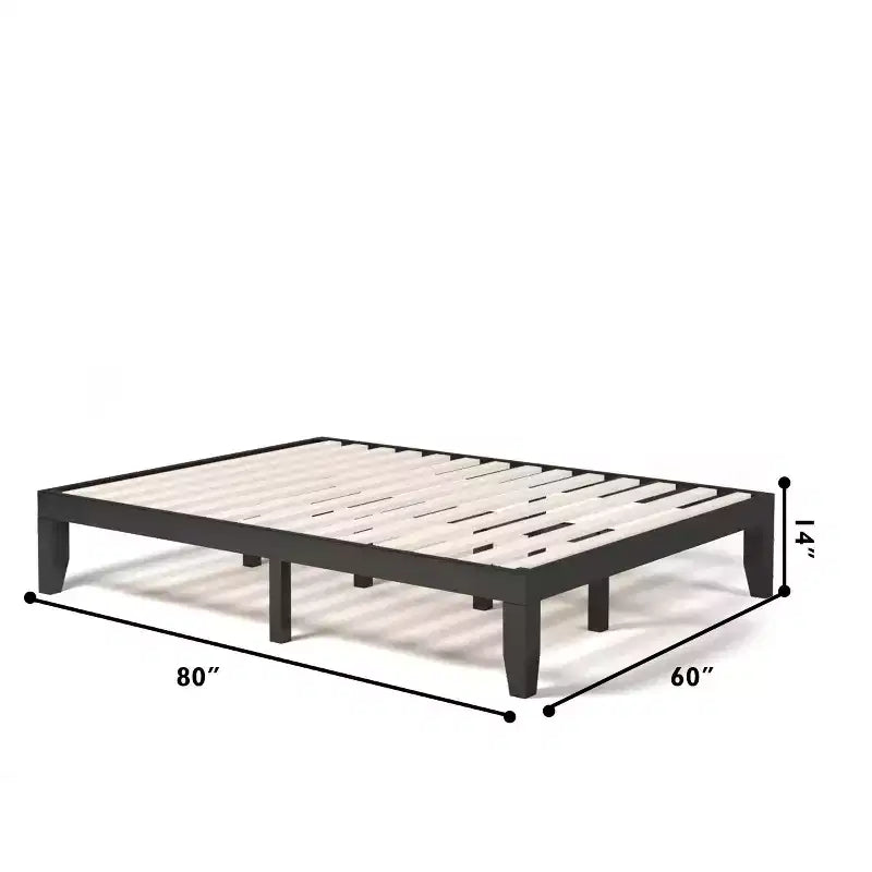 Costway Queen Size 14 in Wooden Bed Frame Mattress Platform Wood Slats Support EspressoNatural